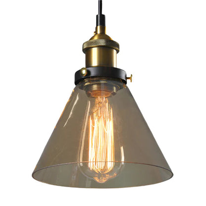 Industrialna lampa wisząca retro — klosz z dymionego szkła, złote wykończenie | Norivo Norivo