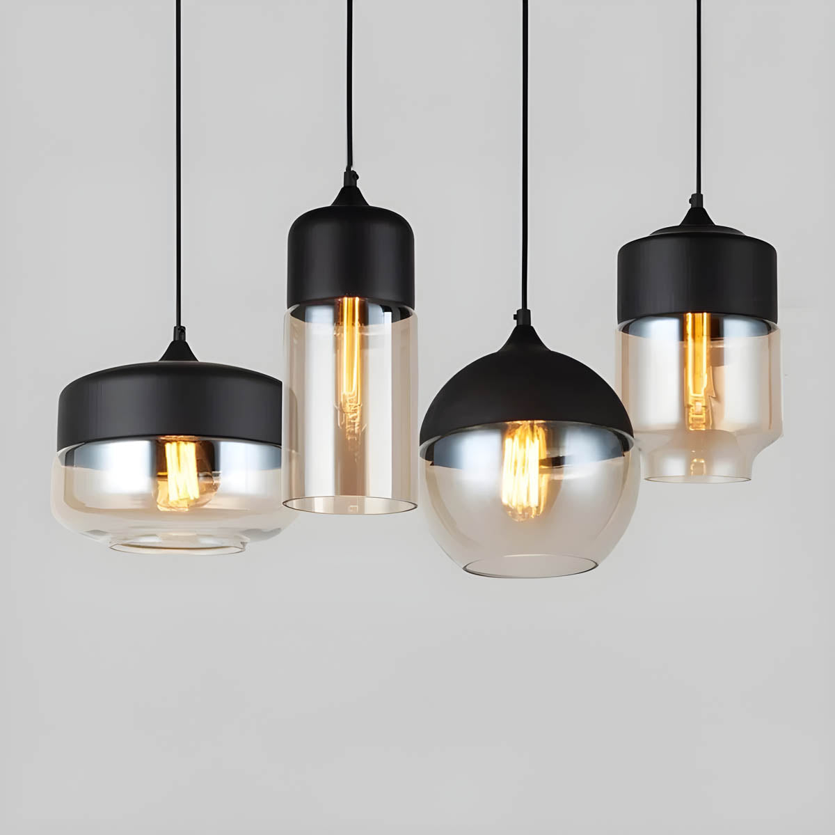 Lampa wisząca FUSIO — drewno i szkło bursztynowe, mix&match | Norivo Norivo