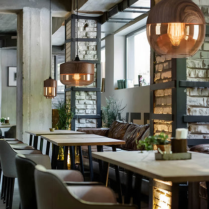 Lampa wisząca FUSIO — drewno i szkło bursztynowe, mix&match | Norivo Norivo