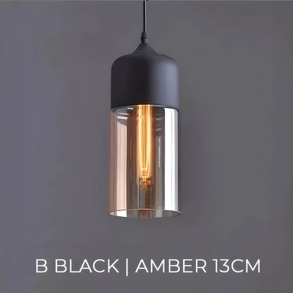 Lampa wisząca FUSIO — drewno i szkło bursztynowe, mix&match | Norivo Norivo