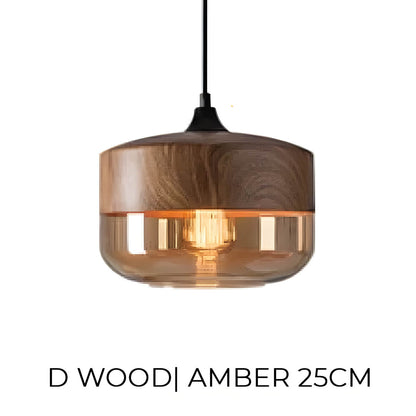 Lampa wisząca FUSIO — drewno i szkło bursztynowe, mix&match | Norivo Norivo