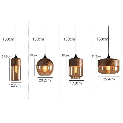Lampa wisząca FUSIO — drewno i szkło bursztynowe, mix&match | Norivo Norivo