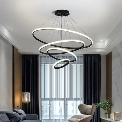 Designerska lampa wisząca LED — żyrandol z formą pierścieni 3D | Norivo Norivo