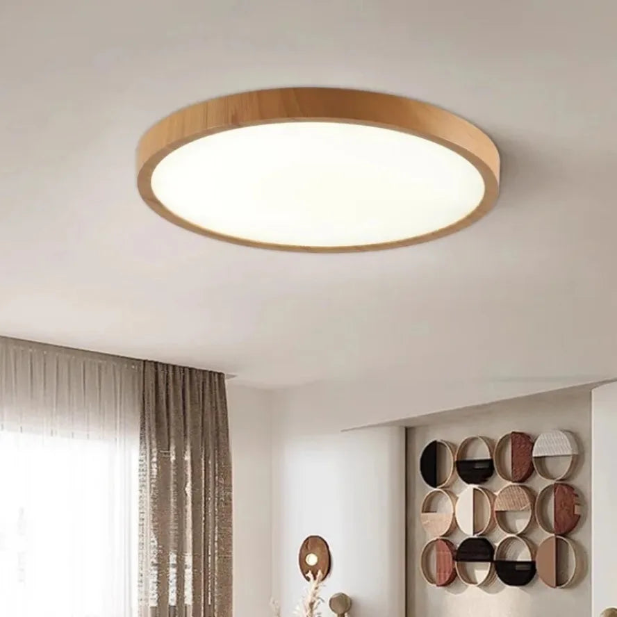 Lampa sufitowa LED z drewnianą ramą — okrągła | Norivo Norivo