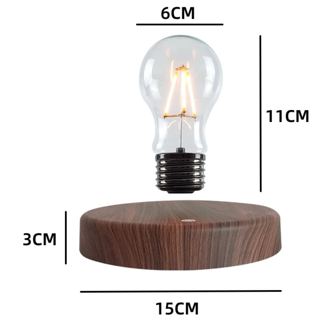 Lewitująca lampka LED w kształcie żarówki — magnetyczna lewitacja, podstawa z drewna | Norivo Norivo