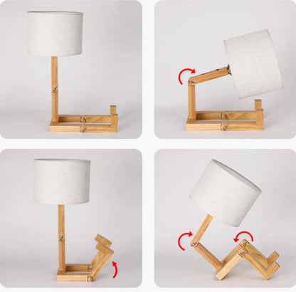Designerska lampa stołowa drewniana — regulowana, forma "robot" | Norivo Norivo