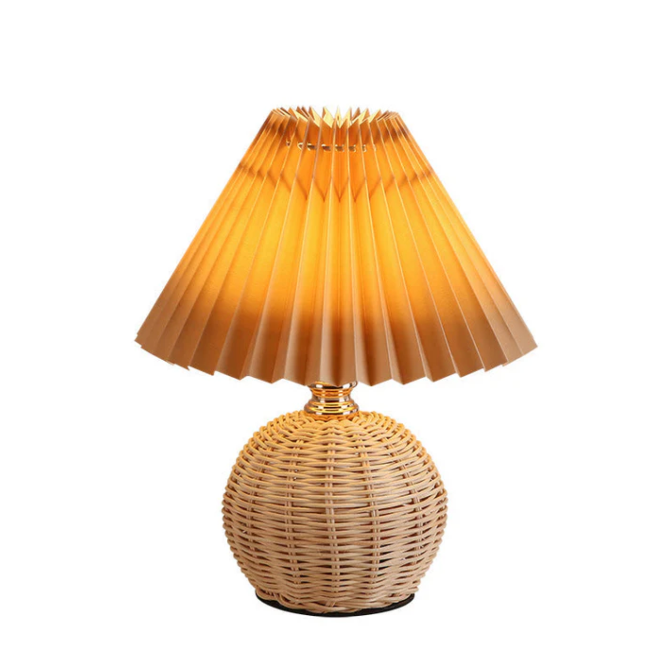Lampka stołowa z plecioną podstawą — boho, plisowany abażur, 7 kolorów | Norivo Norivo