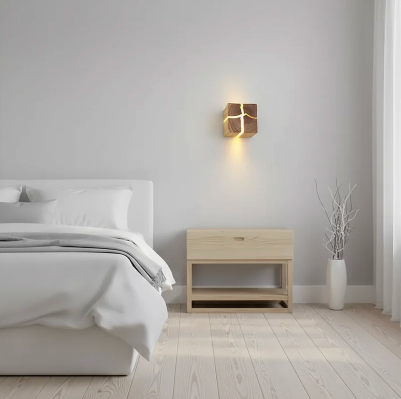 Drewniany kinkiet ścienny LED handmade — lampa z naturalnego drewna | Norivo Norivo