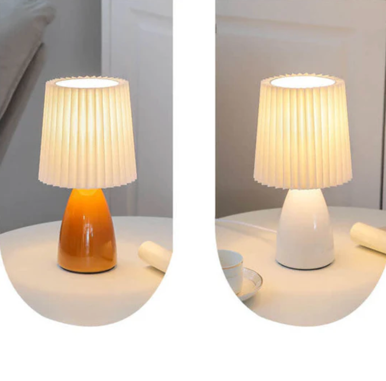 Klasyczna lampa stołowa z plisowanym abażurem — szkło i tkanina, 2 kolory | Norivo Norivo