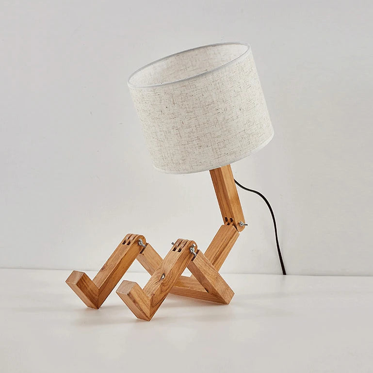 Designerska lampa stołowa drewniana — regulowana, forma "robot" | Norivo Norivo