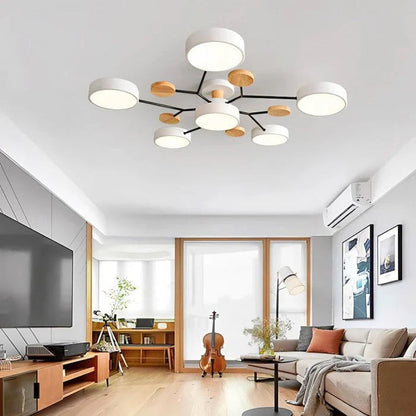 Lampa sufitowa LED wieloramienna z drewnianymi akcentami — 4 kolory | Norivo Norivo