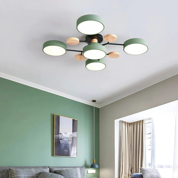 Lampa sufitowa LED wieloramienna z drewnianymi akcentami — 4 kolory | Norivo Norivo