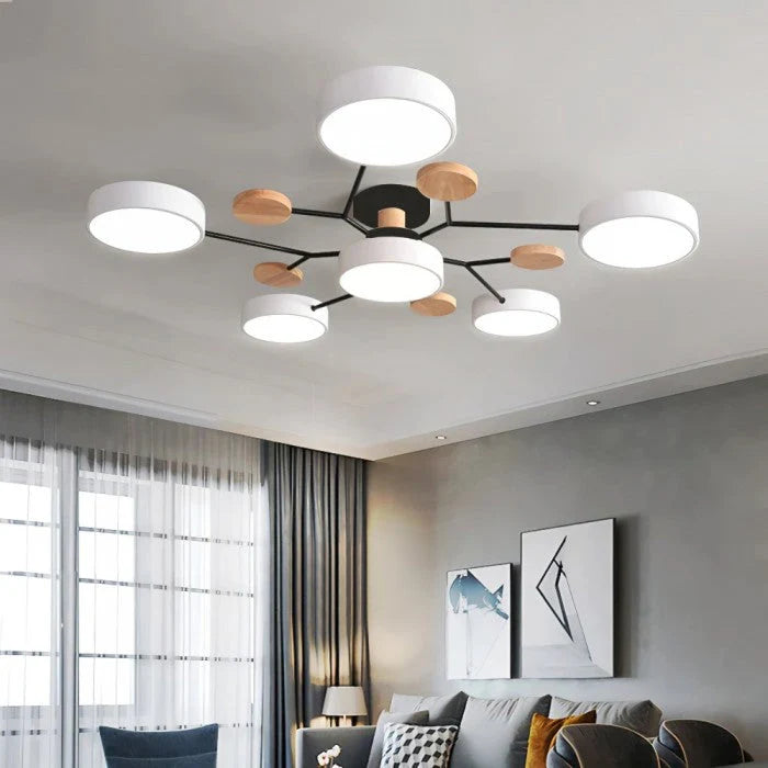 Lampa sufitowa LED wieloramienna z drewnianymi akcentami — 4 kolory | Norivo Norivo