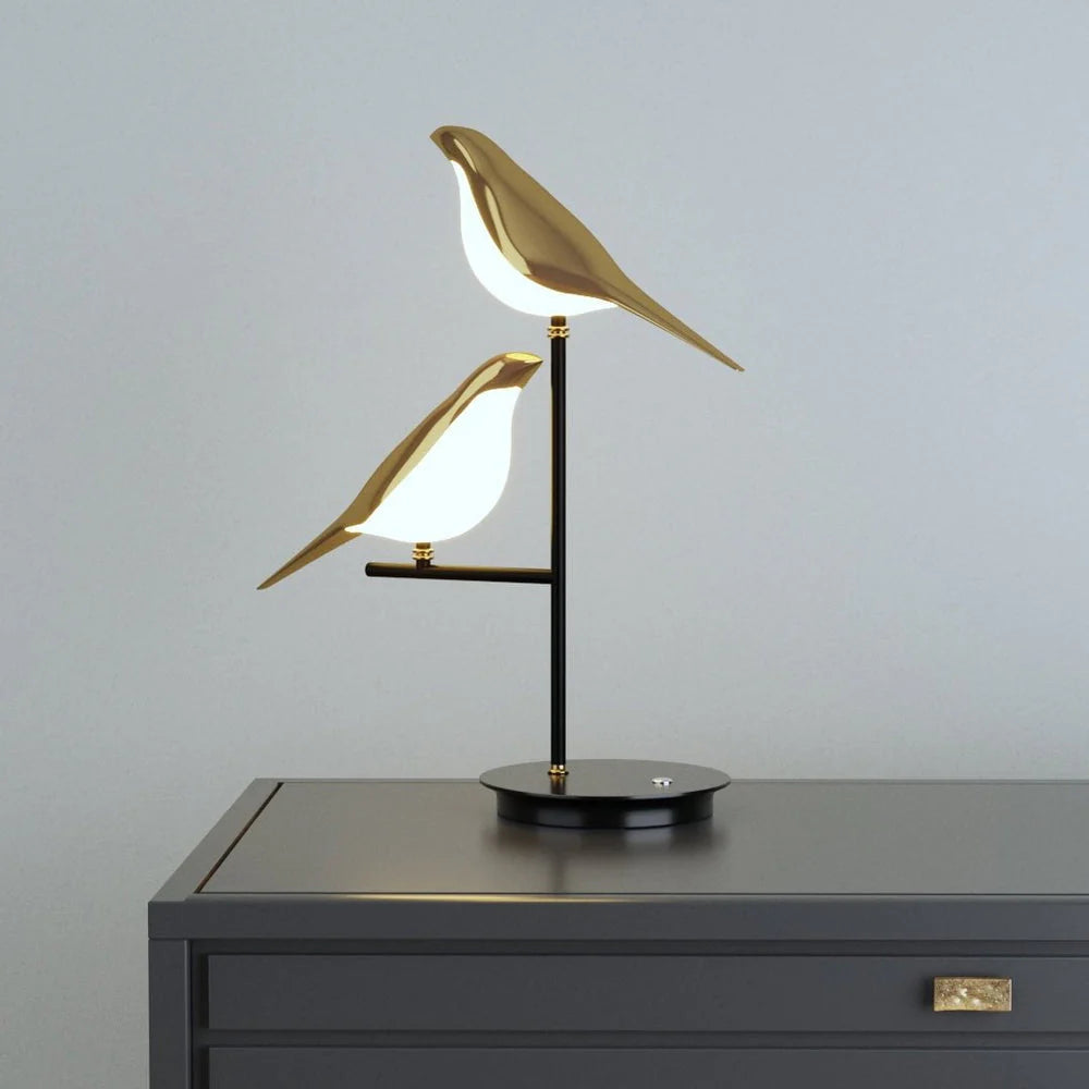 Designerska lampka nocna LED z ptakami — regulowana barwa światła | Norivo Norivo