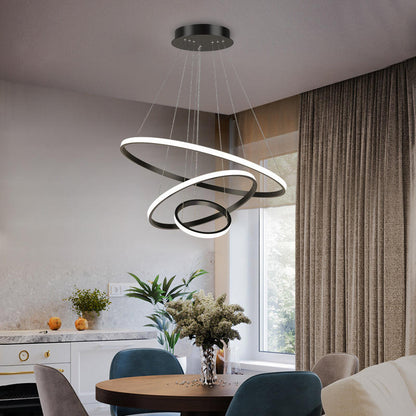 Designerska lampa wisząca LED — żyrandol z formą pierścieni 3D | Norivo Norivo