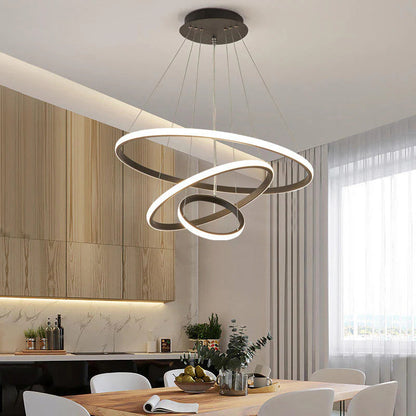 Designerska lampa wisząca LED — żyrandol z formą pierścieni 3D | Norivo Norivo