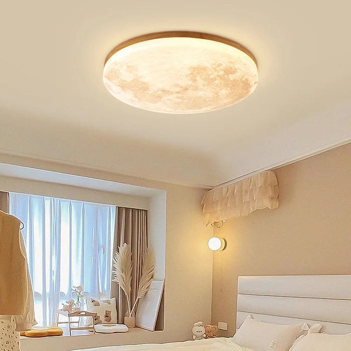 Lampa sufitowa księżyc LED — drewno i akryl, z pilotem | Norivo Norivo