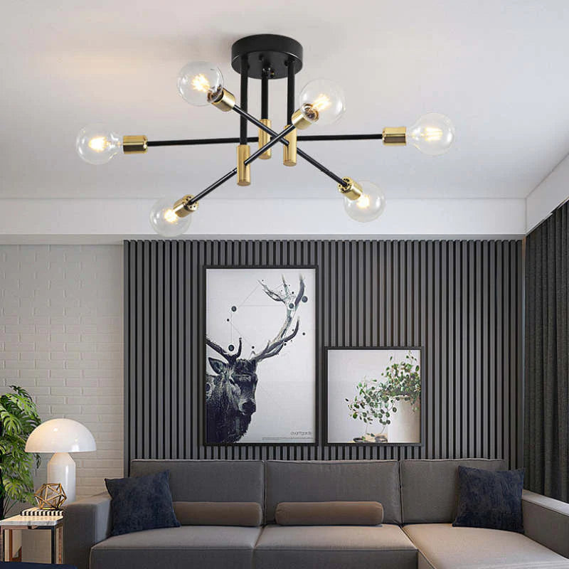Industrialna lampa sufitowa żyrandol z okrągłymi lampami — 3 konfiguracje | Norivo Norivo