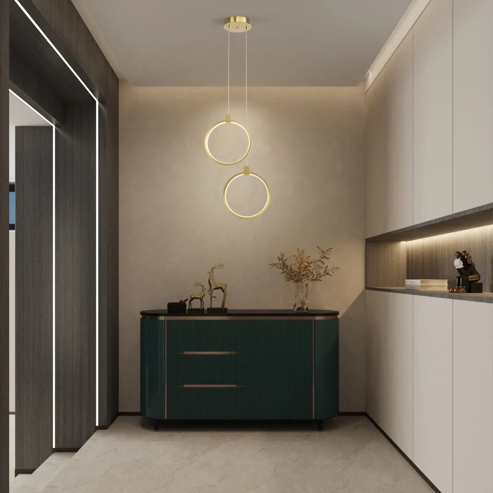 Nowoczesna lampa wisząca LED w geometrycznym stylu — złota, 2 formy | Norivo Norivo
