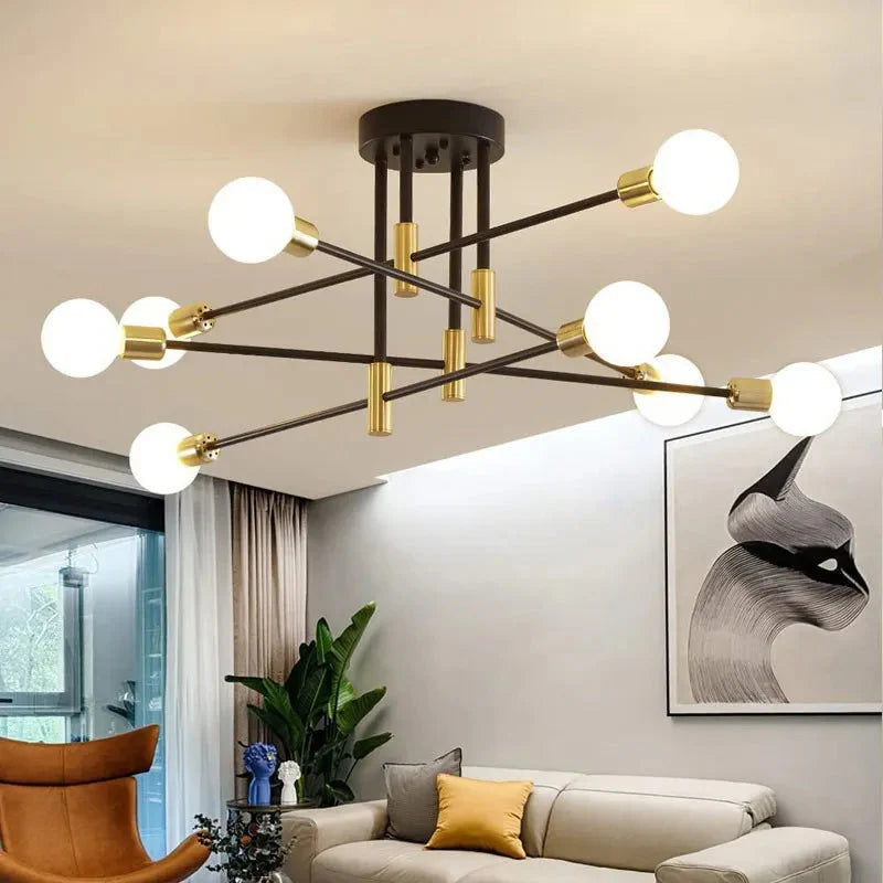 Industrialna lampa sufitowa żyrandol z okrągłymi lampami — 3 konfiguracje | Norivo Norivo