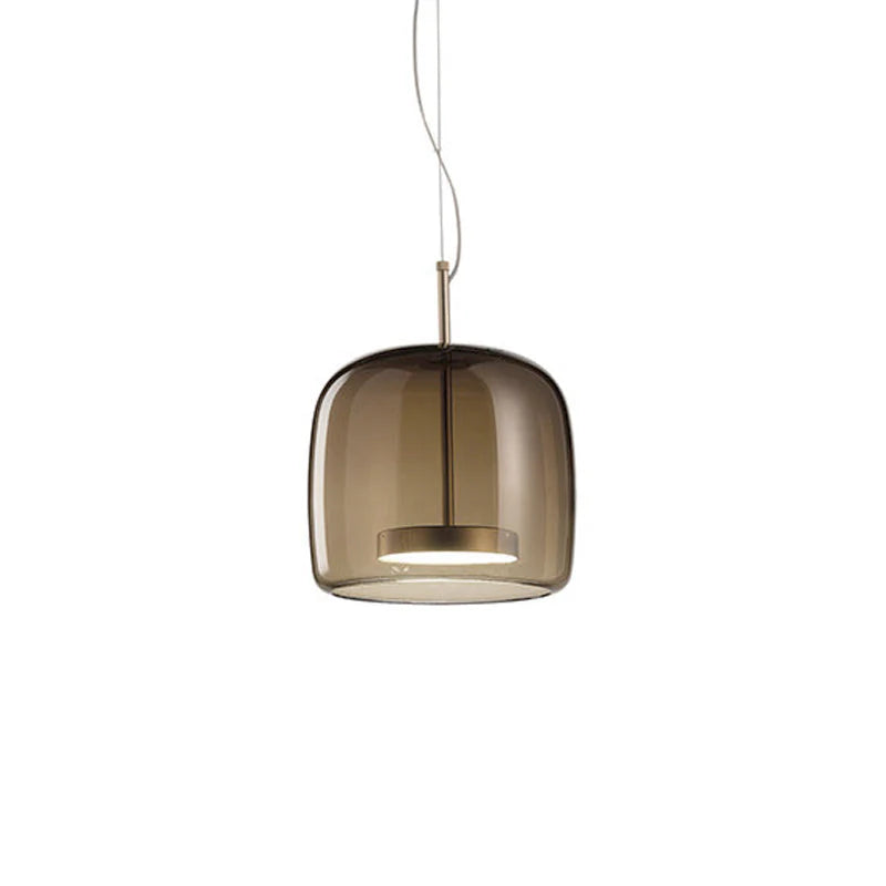 Szklana lampa wisząca LED — minimalistyczny klosz, złote wykończenie | Norivo Norivo