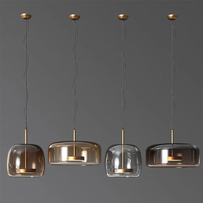 Szklana lampa wisząca LED — minimalistyczny klosz, złote wykończenie | Norivo Norivo
