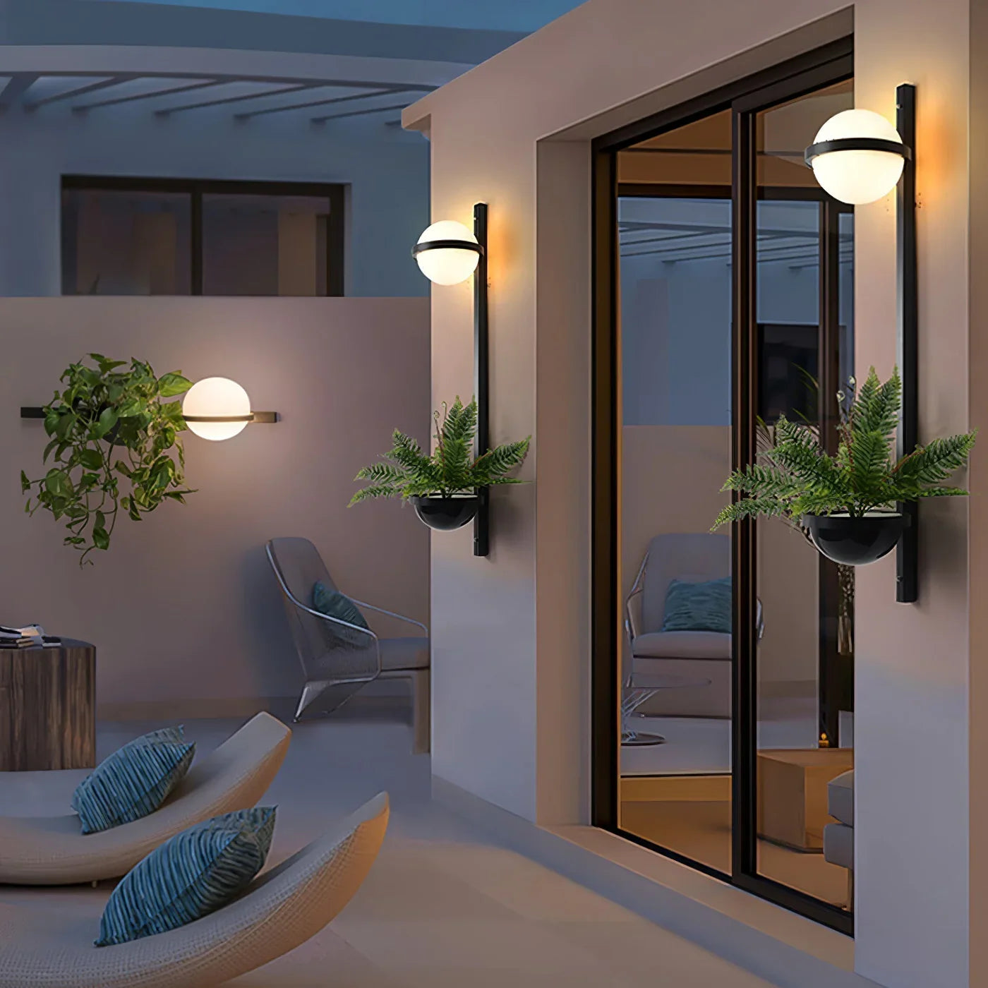Nowoczesna lampa ścienna z kulami LED i doniczką — designerska kolumna świetlna | Norivo Norivo
