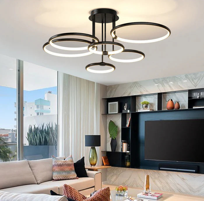 Żyrandol LED z pierścieniami — geometryczna lampa sufitowa | Norivo Norivo